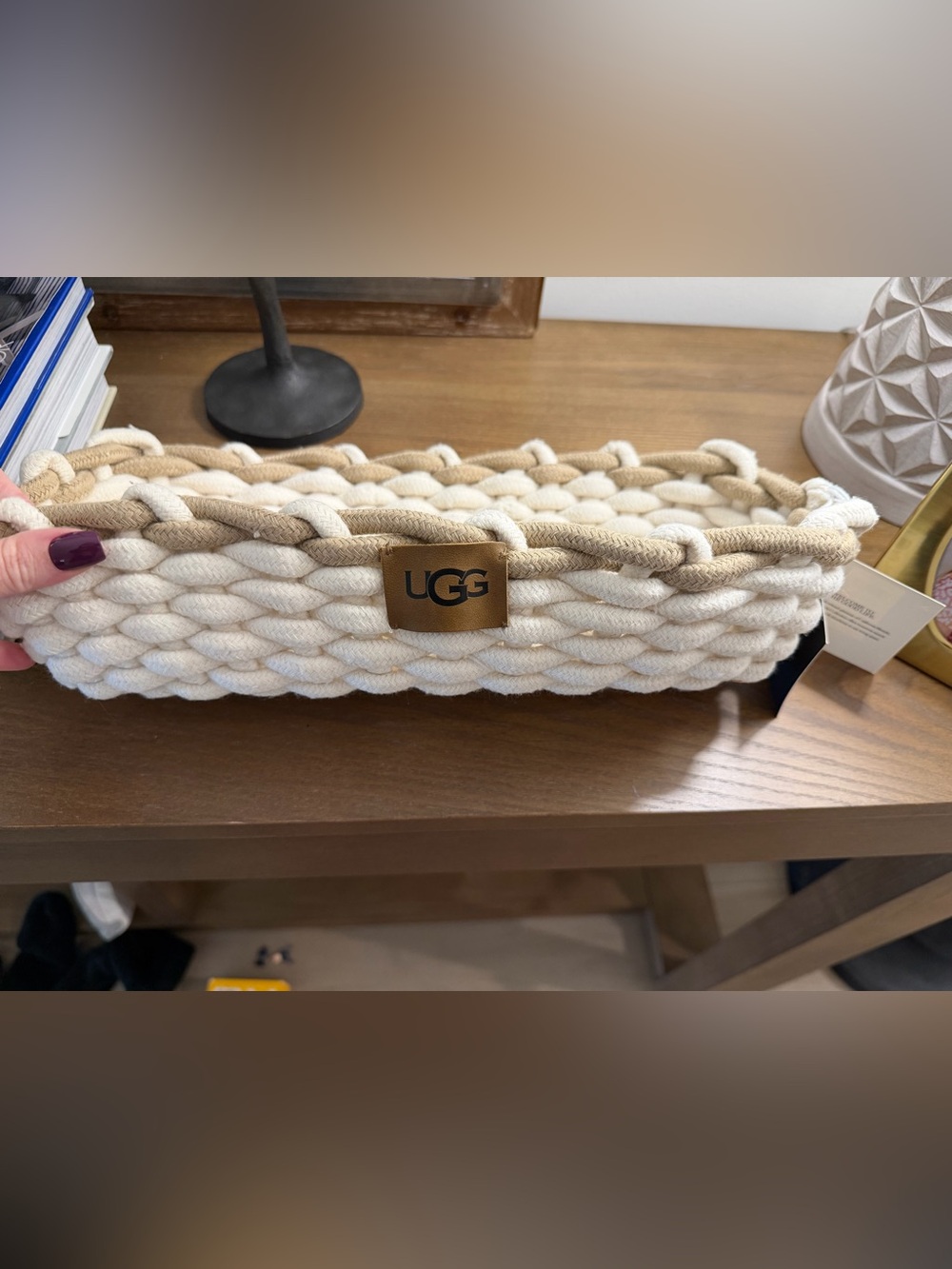 UGG Cream and Tan Braided Cotton Organizer Tray